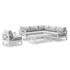 wp-image-tigress-41218.jpg "Montego Bay" Hamptons Style Outdoor Aluminium Modular Corner Lounge Package B, White with Olefin Grey Cushions (RRP $5499)