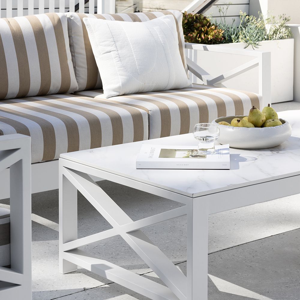 "Montego Bay" Hamptons Style Outdoor Aluminium 2 Seater Lounge with Sunbrella Cushions - Image 4