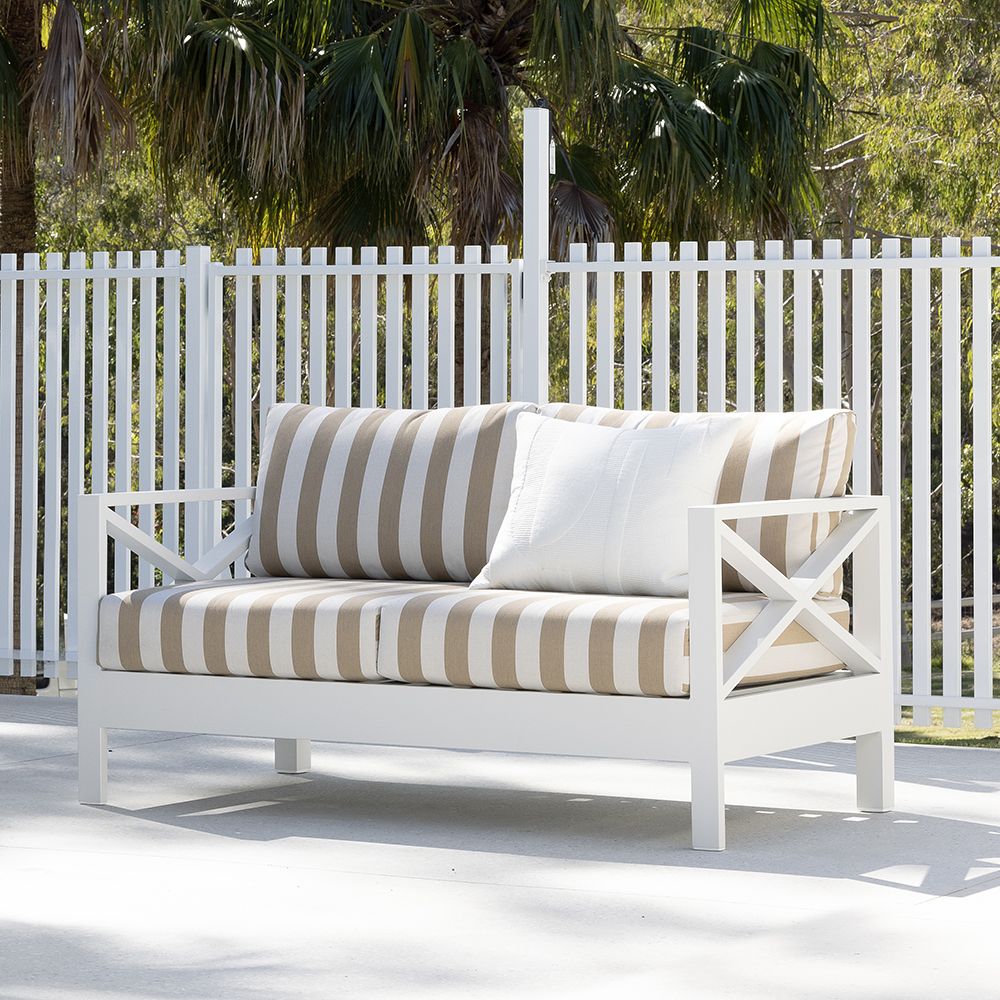 "Montego Bay" Hamptons Style Outdoor Aluminium 2 Seater Lounge with Sunbrella Cushions - Image 6