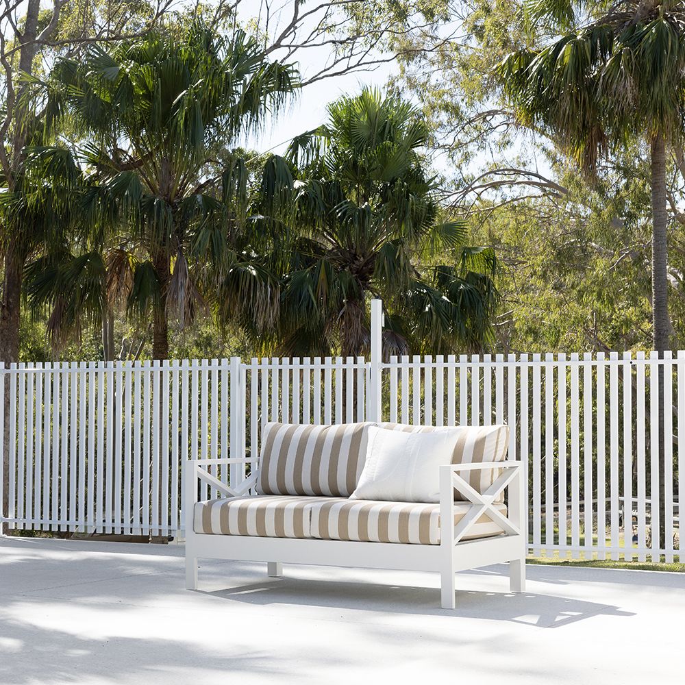 "Montego Bay" Hamptons Style Outdoor Aluminium 2 Seater Lounge with Sunbrella Cushions - Image 7