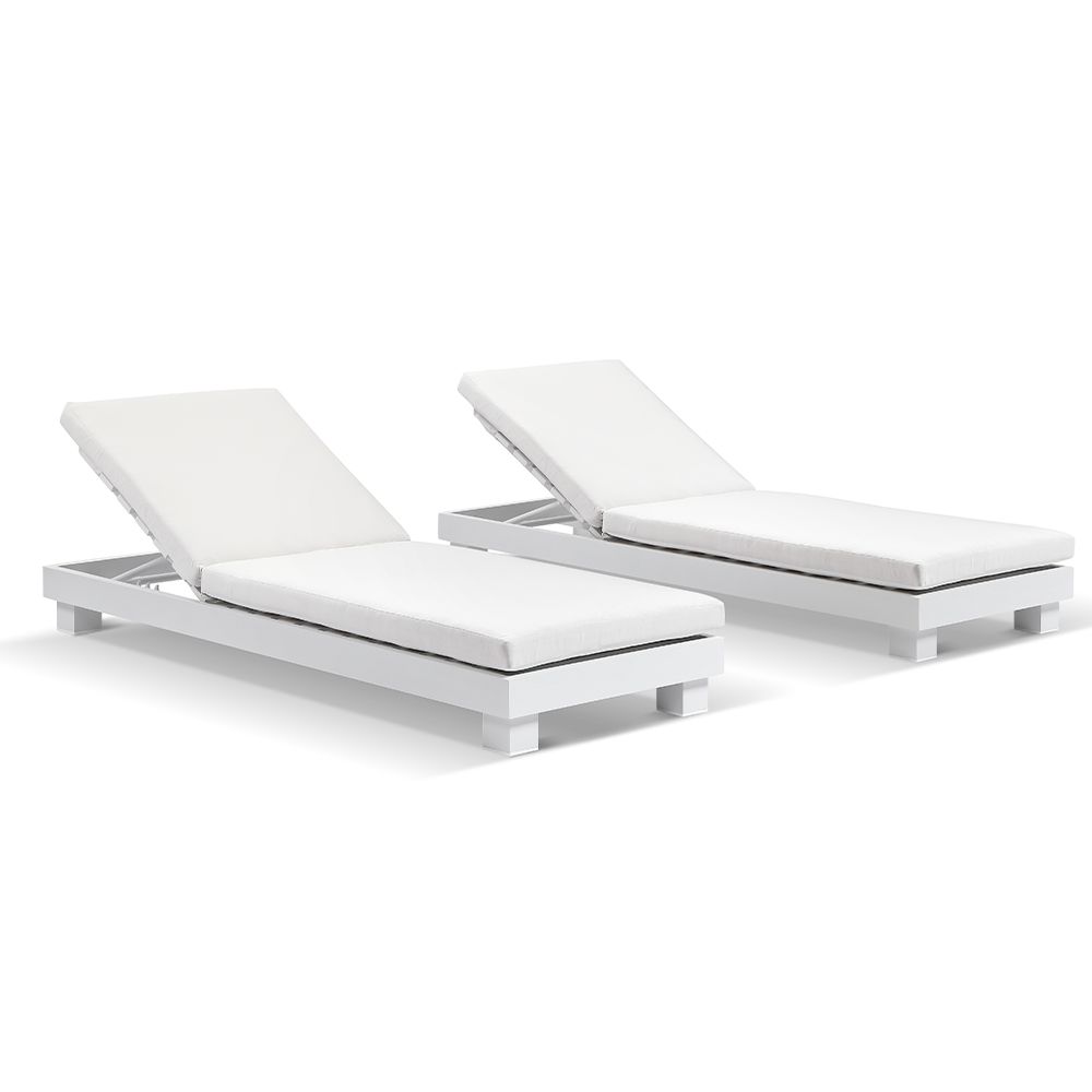 "Hawaii" Hamptons Style Aluminium Sun Lounge Set in White with Sunbrella White Cushions