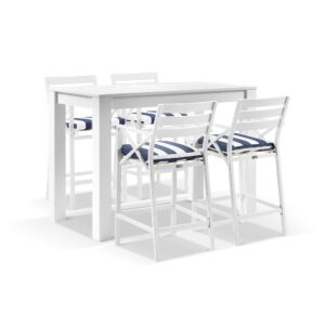 wp-image-tigress-41381.jpg "Hawaii" Hamptons Style Outdoor White Aluminium Bar Setting 1.5m Table + 4 x Montego Bay Bar Stools, Blue & White Stripe Cushions (RRP $2799)