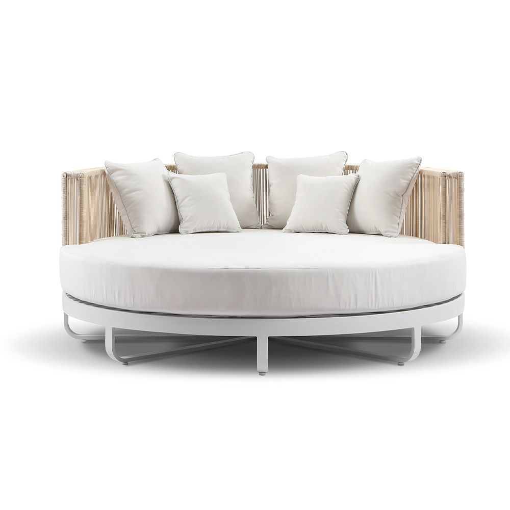 "Coolum" Hamptons Style Outdoor Aluminium Round Daybed in White with Cream Rope, L200cm x D200cm x H74cm (RRP $5999)