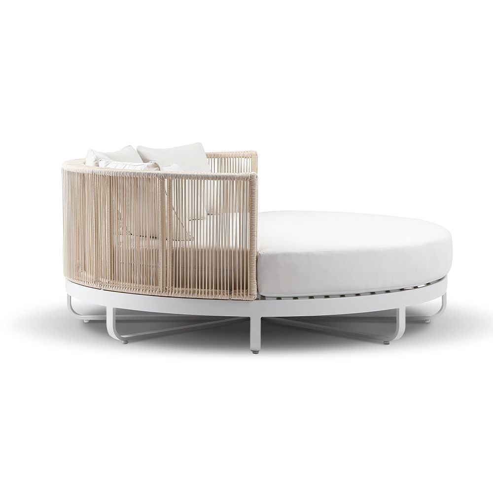 "Coolum" Hamptons Style Outdoor Aluminium Round Daybed in White with Cream Rope, L200cm x D200cm x H74cm (RRP $5999) - Image 2