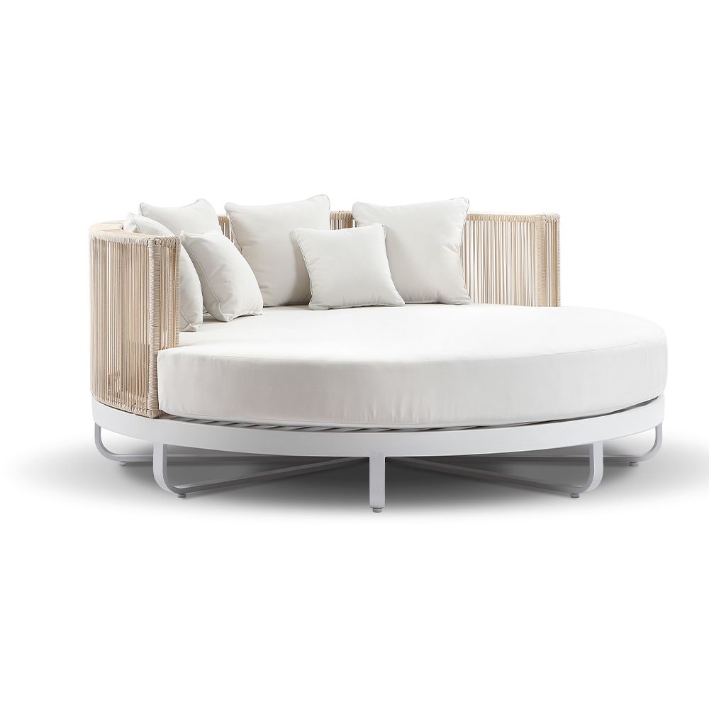 "Coolum" Hamptons Style Outdoor Aluminium Round Daybed in White with Cream Rope, L200cm x D200cm x H74cm (RRP $5999) - Image 4