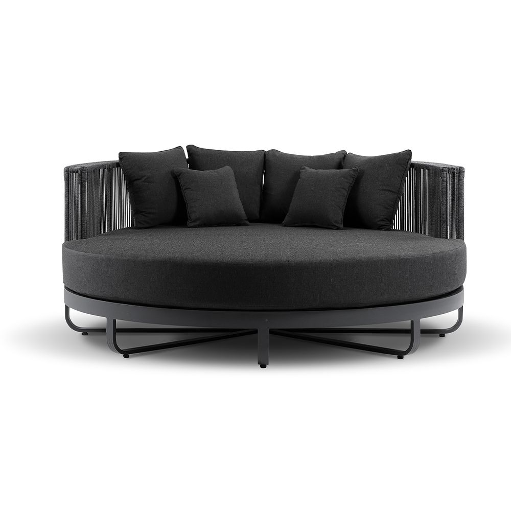"Coolum" Hamptons Style Outdoor Aluminium Round Daybed in Charcoal with Grey Rope, L200cm x D200cm x H74cm (RRP $999)