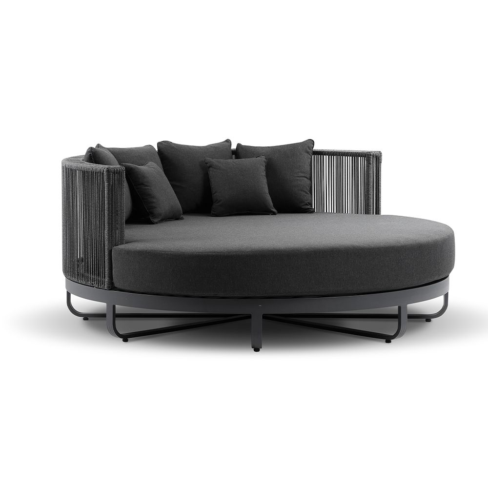 "Coolum" Hamptons Style Outdoor Aluminium Round Daybed in Charcoal with Grey Rope, L200cm x D200cm x H74cm (RRP $999) - Image 3