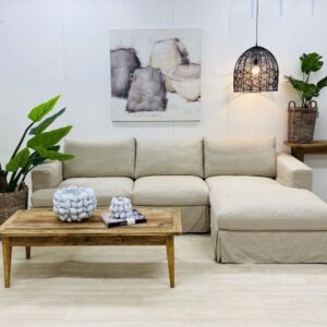 wp-image-tigress-41424.jpg "Southampton" Hamptons Style Fabric 3 Seater Chaise Sofa Lounge Feather Filled with Removable Slip Covers, Linen (RRP $4499)
