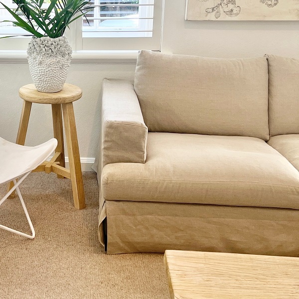 "Southampton" Hamptons Style Fabric 2.5 Seater Sofa Bed Lounge Feather Filled with Removable Slip Covers, Linen (RRP $3499) - Image 2