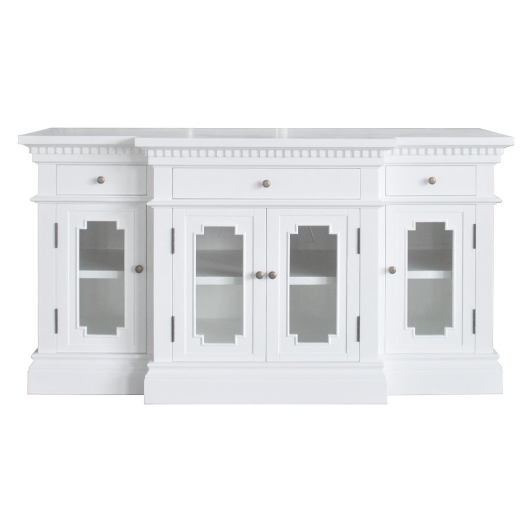 "St James" Hamptons Style 4 Door Entertainmet Unit Buffet White, 152cmW x 55cmD x 80cmH (RRP $3499)