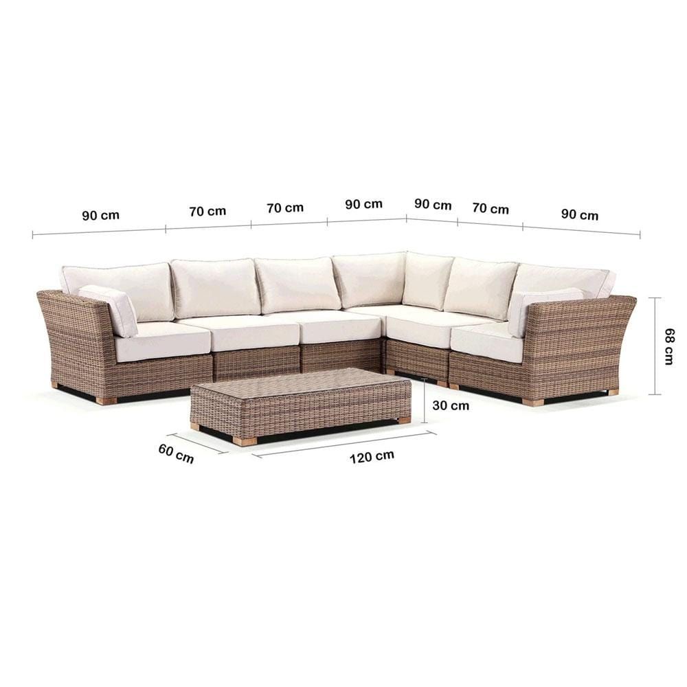 "Coral" Hamptons Style Outdoor Wicker Corner Lounge Setting, Wheat with Cream Cushions - Image 2