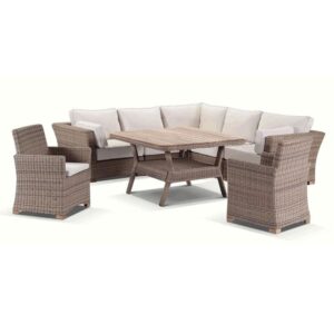 wp-image-tigress-41551.jpg "Coral" Hamptons Style Outdoor Wicker Corner Modular Lounge Setting with Dining Table & 2 Armchairs, Wheat with Cream Cushions