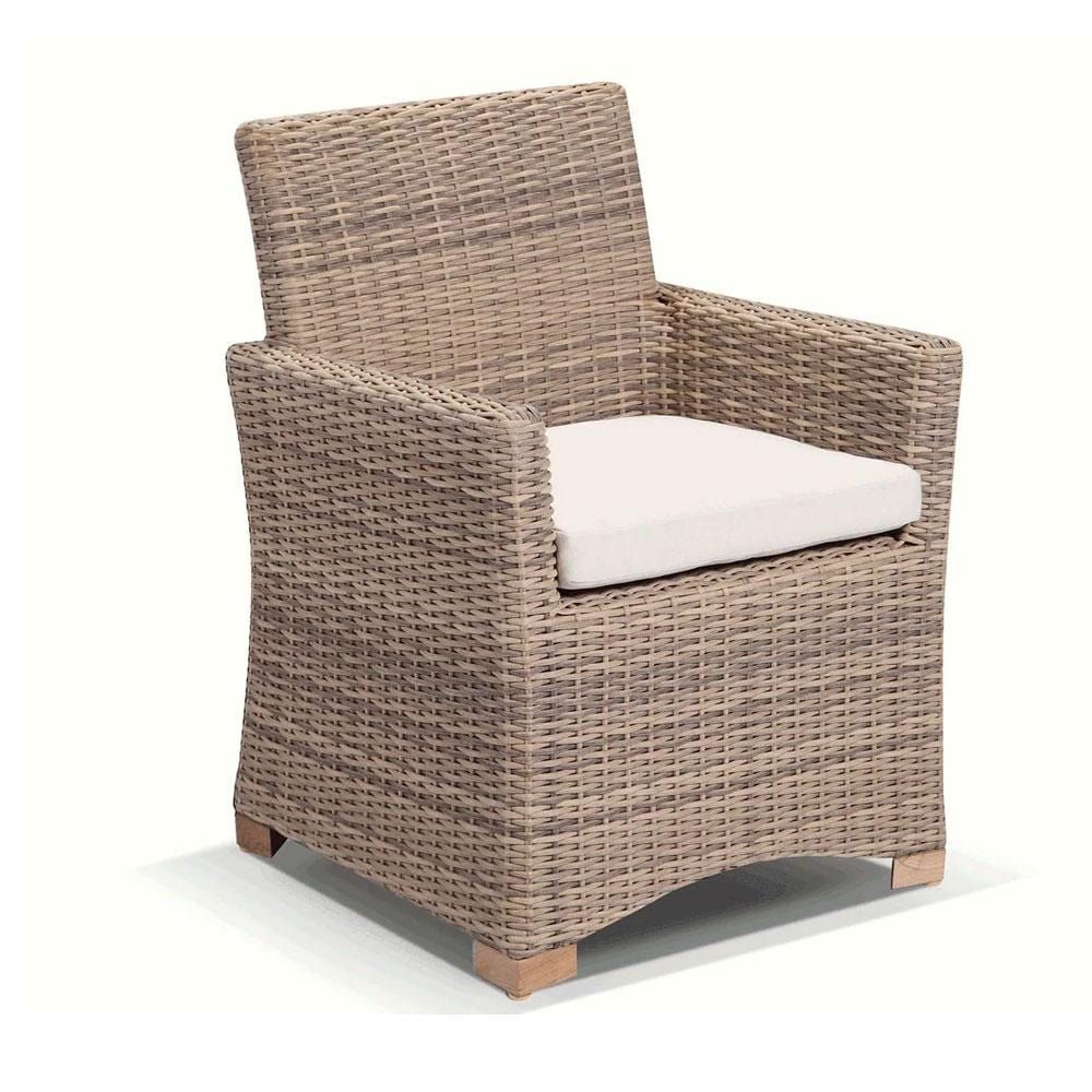 "Coral" Hamptons Style Outdoor Wicker Corner Modular Lounge Setting with Dining Table & 2 Armchairs, Wheat with Cream Cushions - Image 5