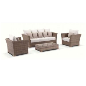 wp-image-tigress-41573.jpg "Coral" Hamptons Style Outdoor Wicker 3 Seater Sofa Lounge Setting with 2 x Armchairs & Coffee Table, Wheat with Cream Cushions