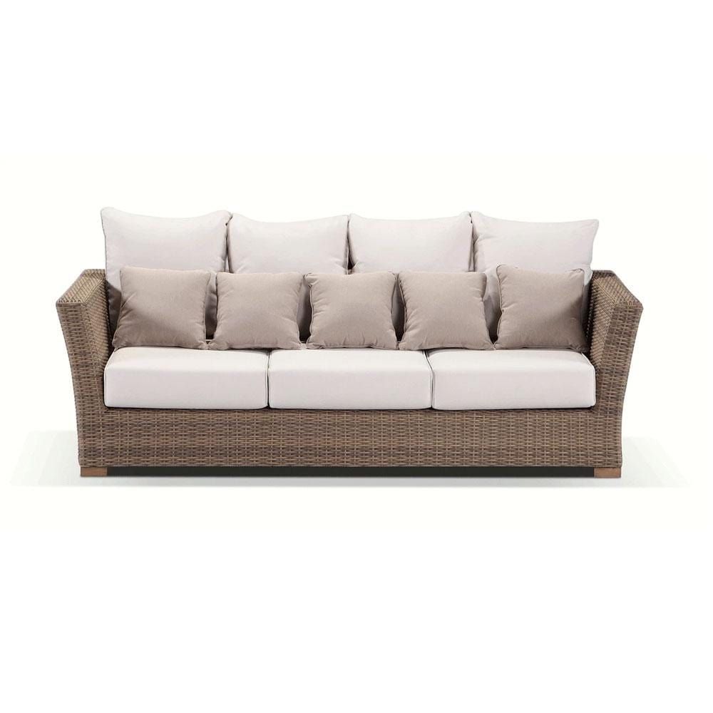 "Coral" Hamptons Style Outdoor Wicker 3 Seater Sofa Lounge Setting with 2 x Armchairs & Coffee Table, Wheat with Cream Cushions - Image 4
