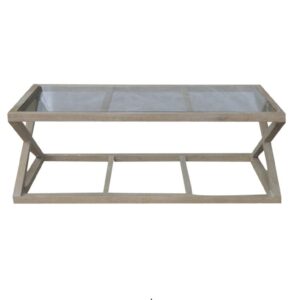 "Mirage" Hamptons Style Solid Oak Timber Glass Top Coffee Table, Whitewashed Oak (RRP $1499)