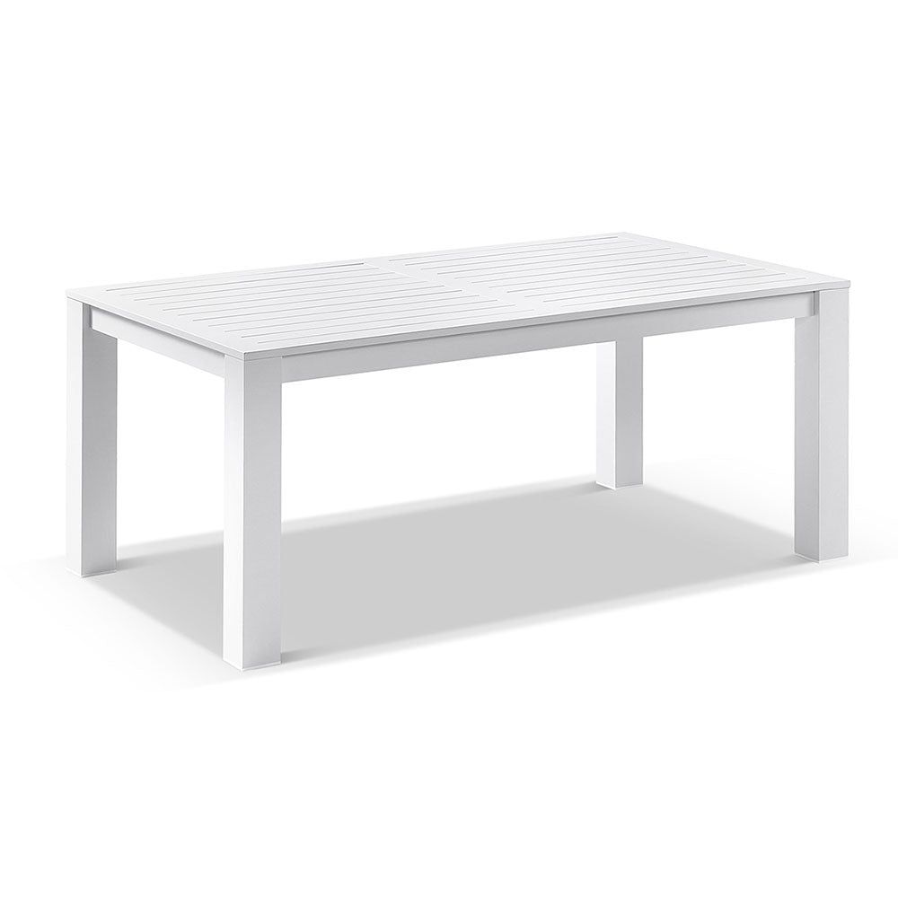 "Hawaii" Hamptons Style Aluminium 1.8m Dining Table with 6 Hawaii Chairs, White with Grey Cushions - Image 2