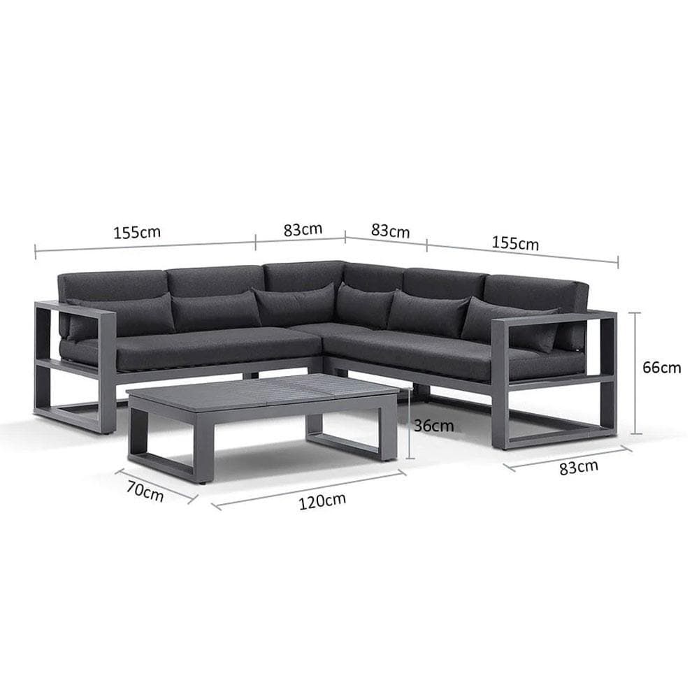 "Hawaii" Hamptons Style Modular Lounge Setting with Coffee Table in Charcoal with Denim Grey Cushions - Image 2
