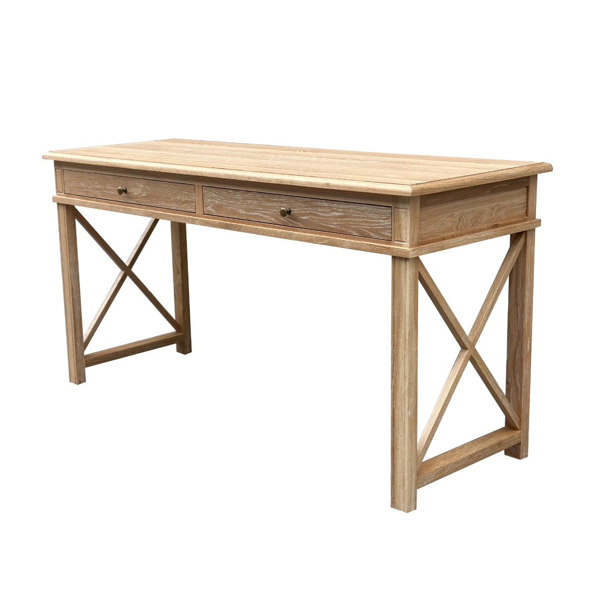 "Noosa" Hamptons Style Solid Oak Timber Desk Whitewashed Oak, 150cmW x 55cmD x 78cmH (RRP $1699) - Image 2