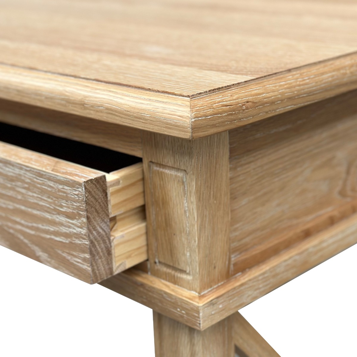 "Noosa" Hamptons Style Solid Oak Timber Desk Whitewashed Oak, 150cmW x 55cmD x 78cmH (RRP $1699) - Image 4