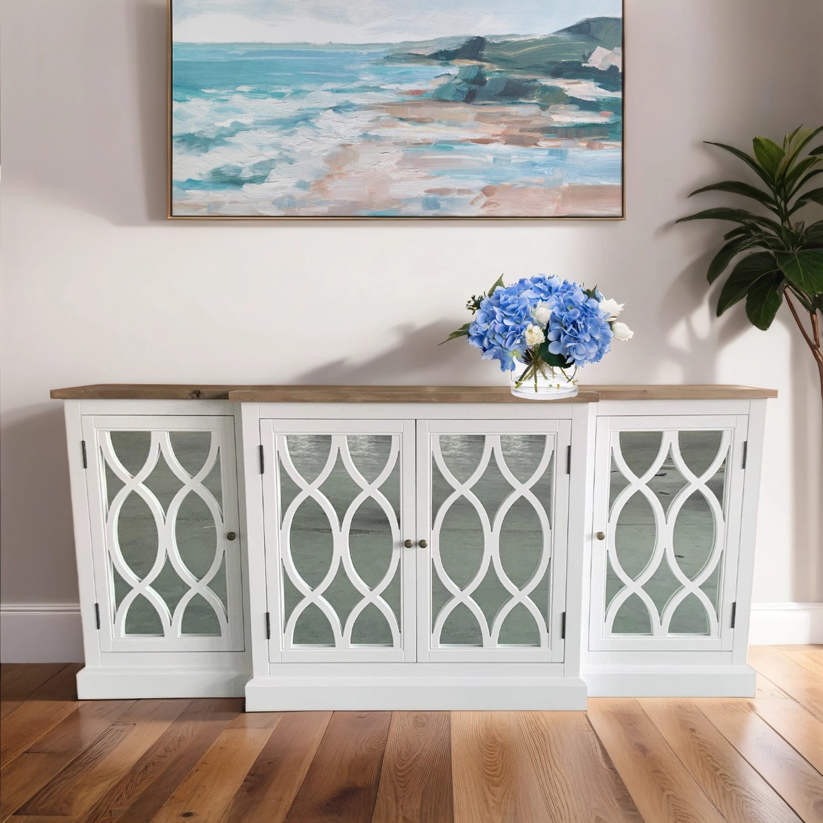 "Sienna" Hamptons Style 4 Door Buffet Sideboard Natural / White, 200cm (RRP $3499) - Image 2