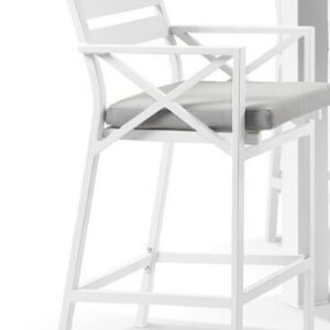 "Montego Bay" Hamptons Style Outdoor Aluminium Bar Stool, White with Grey Cushions