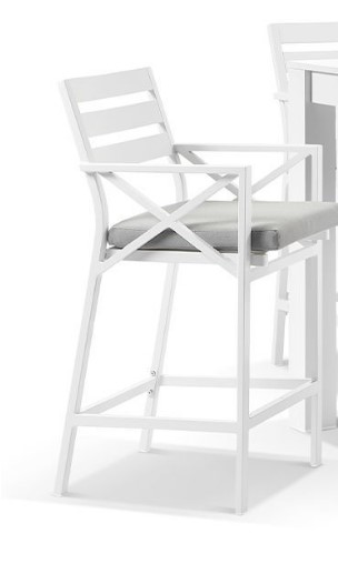 "Montego Bay" Hamptons Style Outdoor Aluminium Bar Stool, White with Grey Cushions