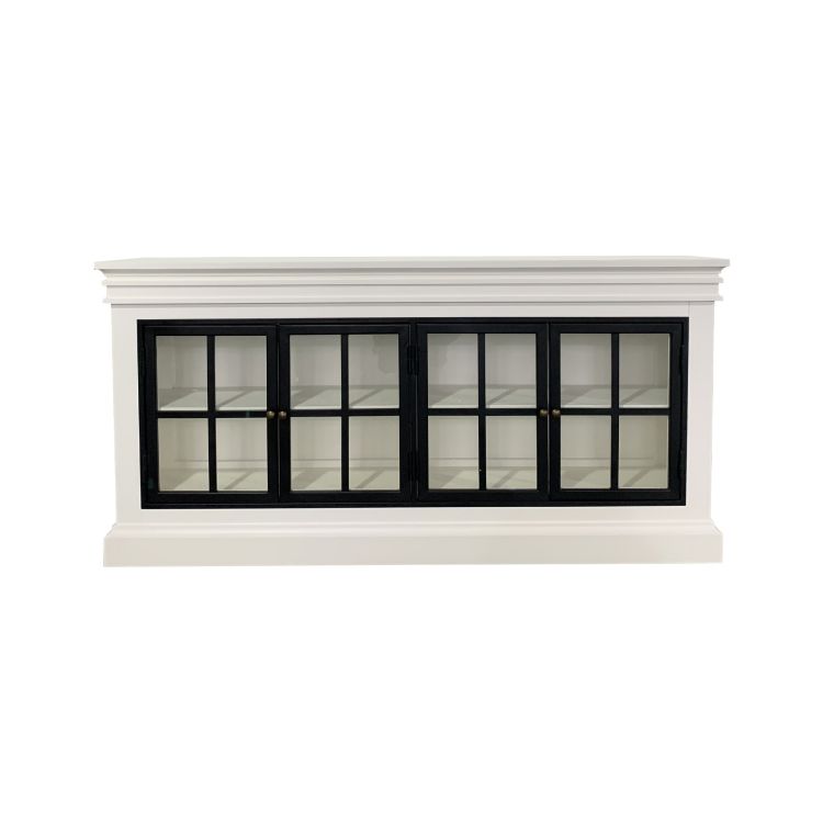"Grayson" Iron Doors Sideboard White Timber 4 Door Buffet, 173cmW x 35cmD x 85cmH (RRP $2999)