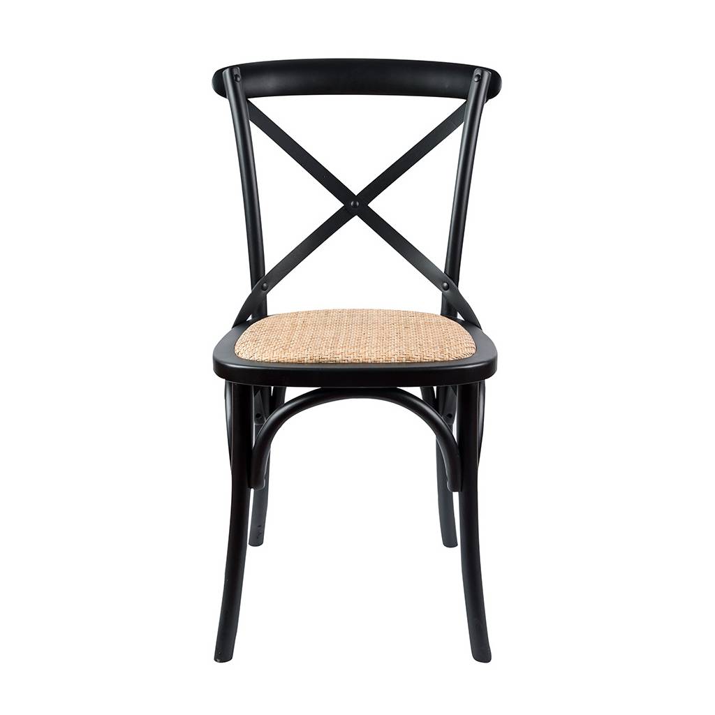 "Noosaville" Hardwood Timber Dining Chair Cross Back Black with Rattan Seat (RRP $299) - Image 2