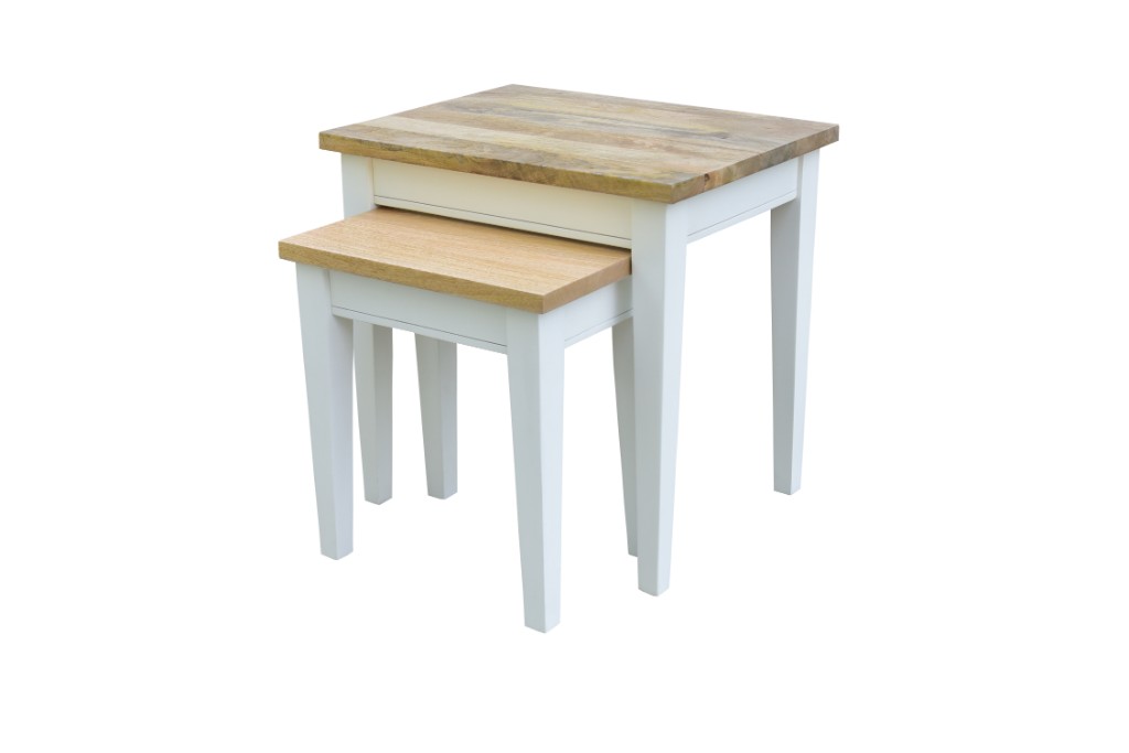 "Haven" Hamptons Style Solid Timber Nesting Side Tables, Natural & White W56 x D44 x H55 CM (RRP $599) - Image 2