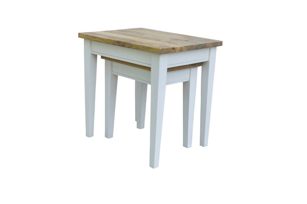 "Haven" Hamptons Style Solid Timber Nesting Side Tables, Natural & White W56 x D44 x H55 CM (RRP $599) - Image 3