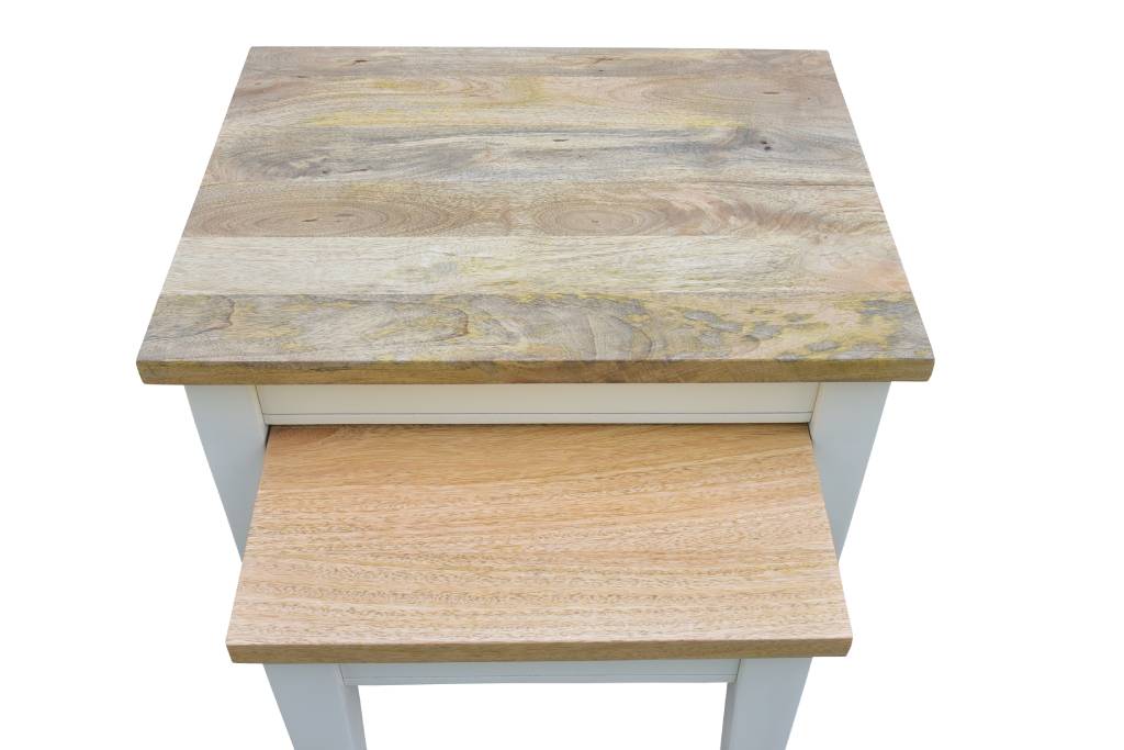 "Haven" Hamptons Style Solid Timber Nesting Side Tables, Natural & White W56 x D44 x H55 CM (RRP $599) - Image 4