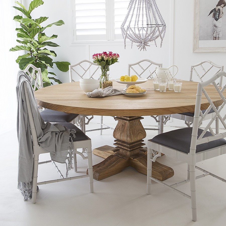 "Newport" Resort Style Solid Hardwood Timber Round Dining Table, 180cmD x 77cmH (RRP $3499)