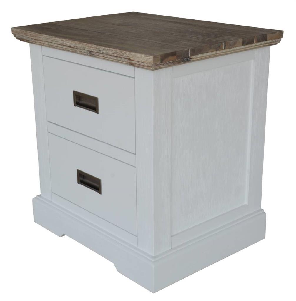 "Brampton" Hamptons Style Timber Bedside Table 2 Drawer White & Timber, 58cmL x 45cmD x 60cmH (RRP $549) - Image 2