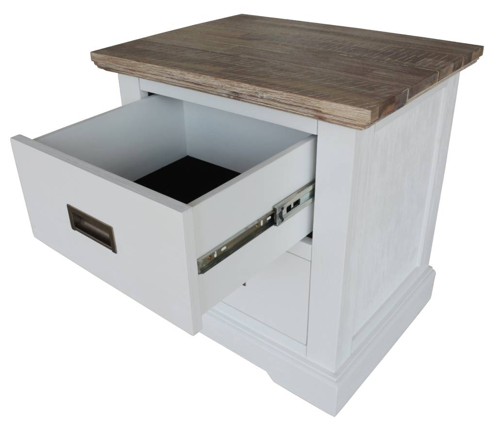 "Brampton" Hamptons Style Timber Bedside Table 2 Drawer White & Timber, 58cmL x 45cmD x 60cmH (RRP $549) - Image 3
