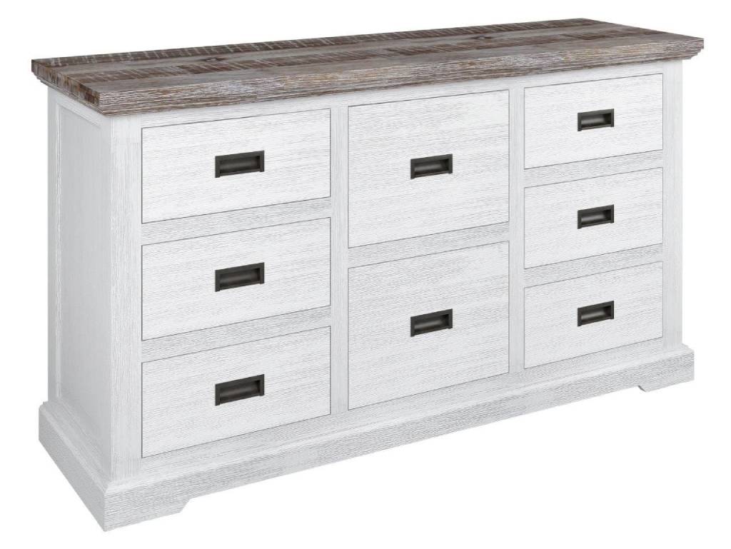 "Brampton" Hamptons Style Timber 8 Drawer Dresser White & Timber, 150X45X82CM (RRP $1999)