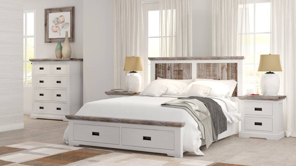 "Brampton" Hamptons Style Timber 4 Piece King Bed Package with Dresser & Bedsides (RRP $4999)