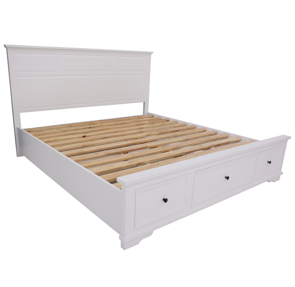 "Emily" Hamptons Style Timber King Bed White with Storage Drawers, W197 x D215 x H120 CM (RRP $2299) - Image 3