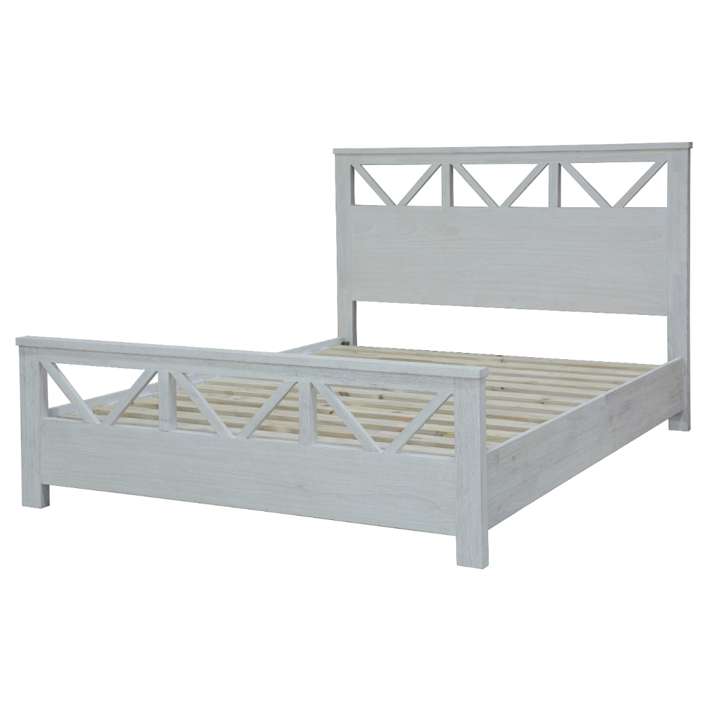 Coastal Hamptons Style Hardwood King Bed, Whitewash W196 x D219 x H120 CM (RRP $1499) - Image 2