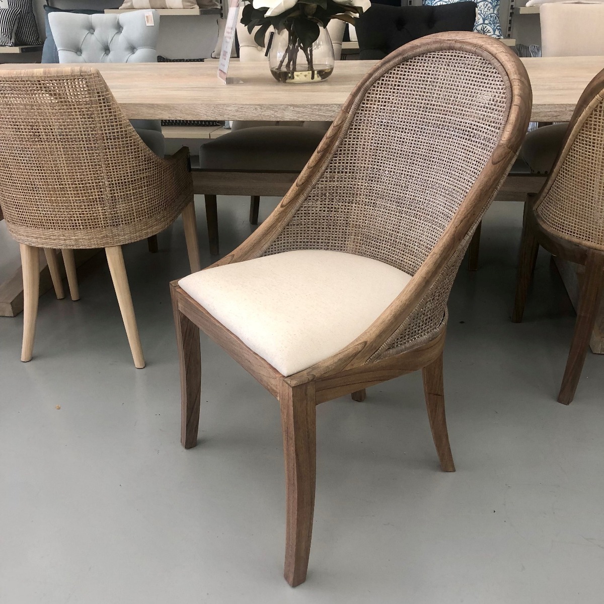 "Maldives" Hamptons Resort Style Rattan Dining Chair Greywash with Mindi Timber Frame & Legs (RRP $499)