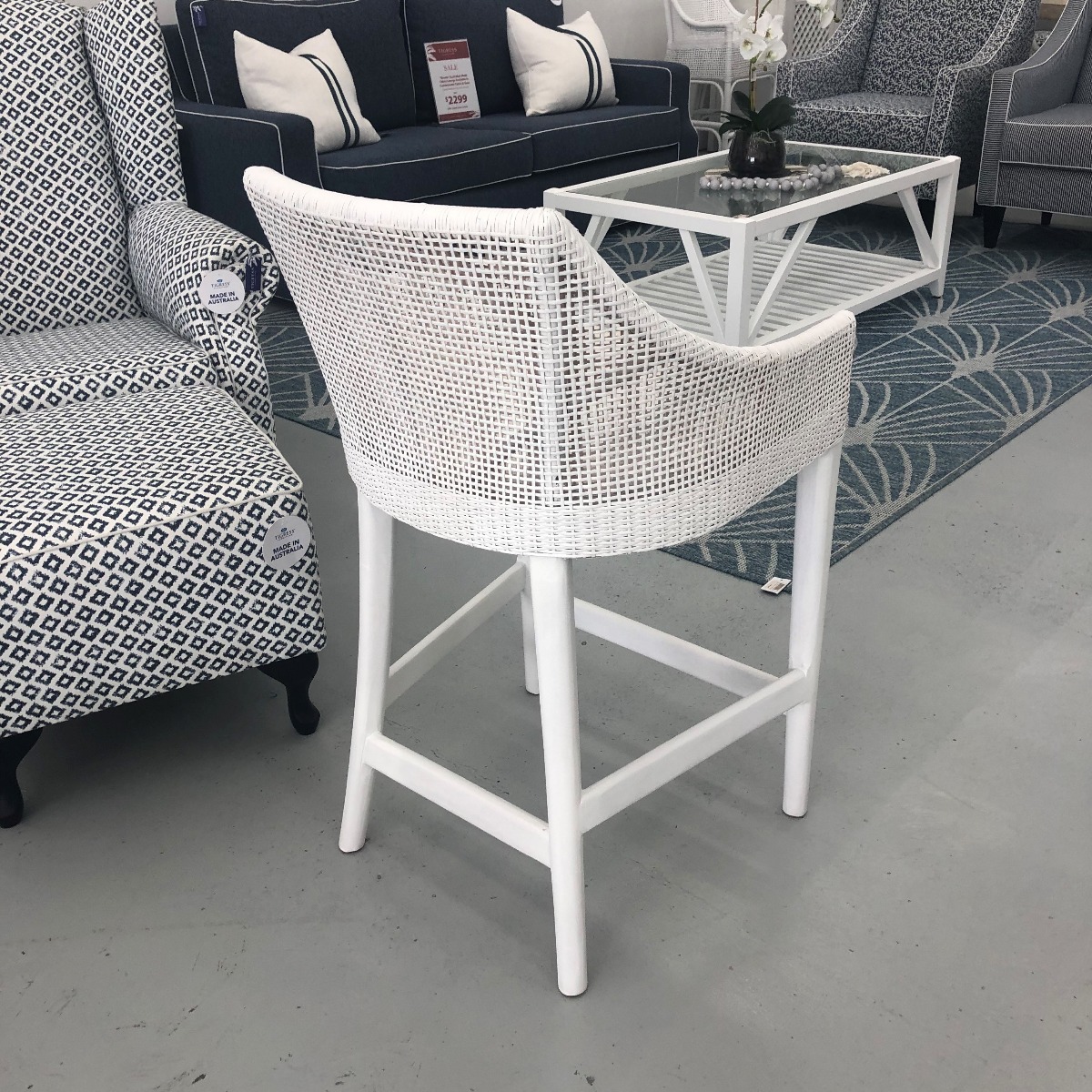 "Coral Bay" Hampton Style Rattan Kitchen Counter Bar Stool Vivid White (RRP $529) - Image 3
