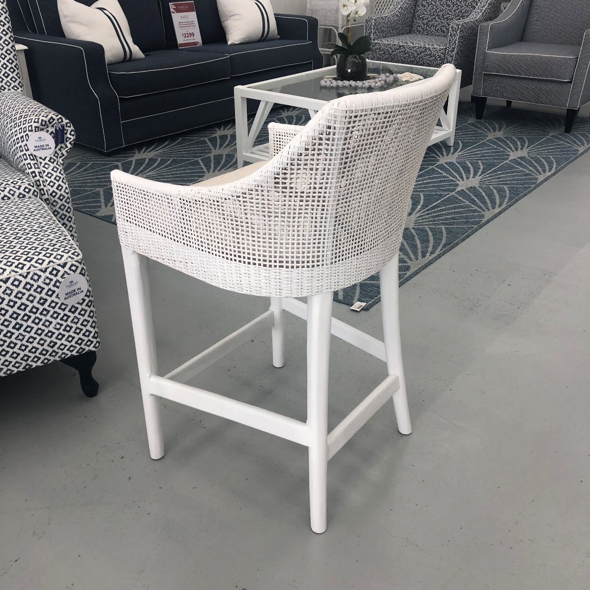 "Coral Bay" Hampton Style Rattan Kitchen Counter Bar Stool Vivid White (RRP $529) - Image 4