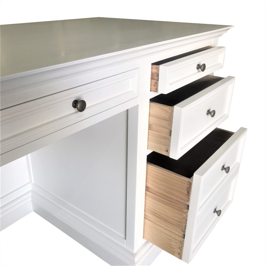 "Noosa" Hamptons Style Timber French Panel Black Executive Desk with Drawers, 147cmW x 66cmD x 78cmH (RRP $3499) - Image 3