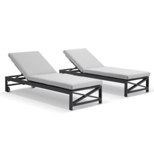wp-image-tigress-42620.jpg "Montego Bay" Hamptons Style Aluminium Set of 2 Sun Lounges in Charcoal with Olefin Grey Cushions with wheels (RRP $3499)