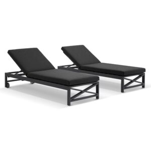 wp-image-tigress-42622.jpg "Montego Bay" Hamptons Style Aluminium Set of 2 Sun Lounges in Charcoal with Dark Grey Cushions with wheels (RRP $3499)