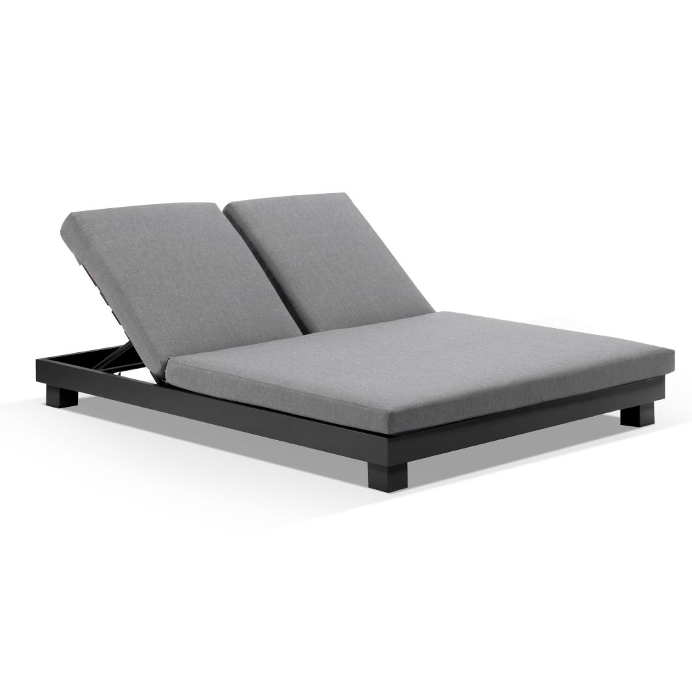 "Hawaii" Resort Style Aluminium Double Sun Lounge in Charcoal with Sunbrella Cast Slate Cushions (RRP $3499)
