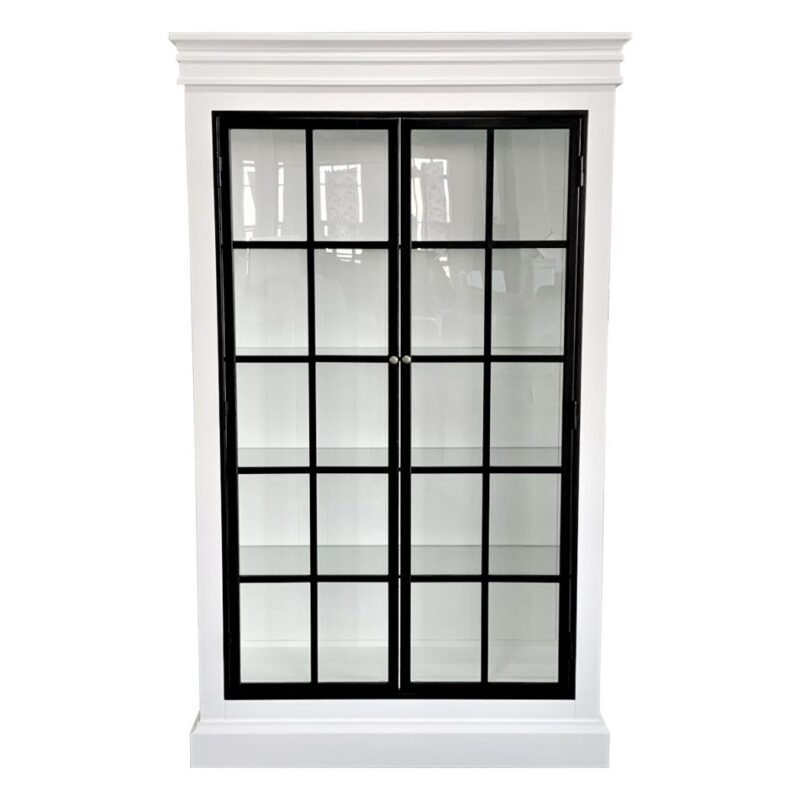 "Grayson" Iron Doors Display Cabinet White Timber with Glass Doors, 122cm x 41cm x 206cmH (RRP $4499) - Image 2