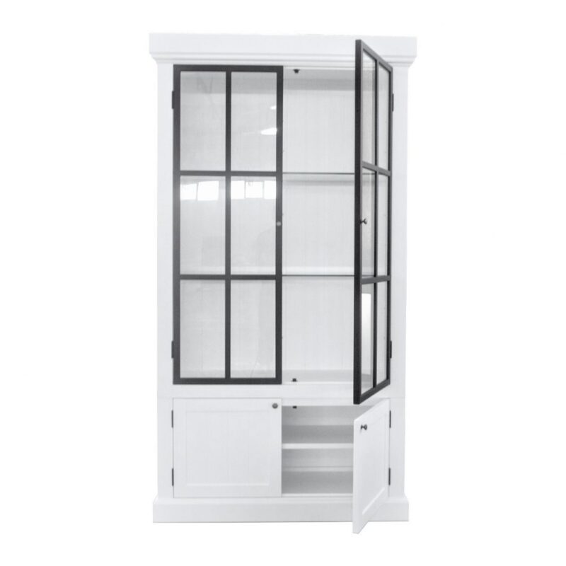 "Grayson" Iron Doors Display Cabinet White Timber with Glass Doors, 120cm x 45cm x 220cmH (RRP $4499) - Image 2