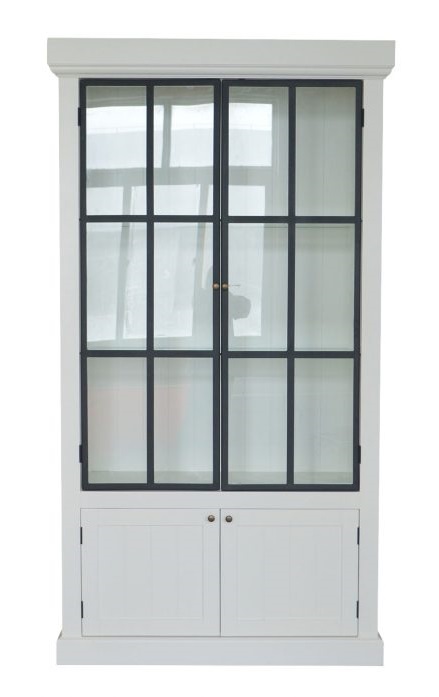 "Grayson" Iron Doors Display Cabinet White Timber with Glass Doors, 120cm x 45cm x 220cmH (RRP $4499)