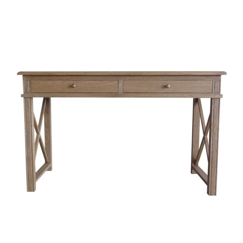 "Noosa" Hamptons Style Solid Timber Desk Weathered Oak, 130cmW x 50cmD x 78cmH (RRP $1499)